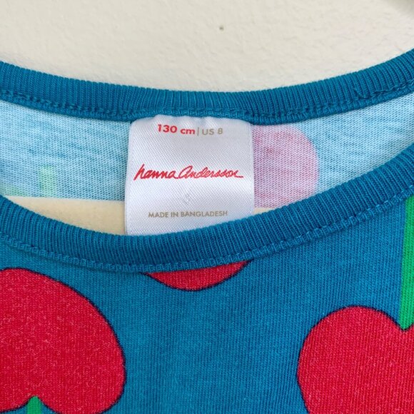 HANNA ANDERSSON Apples Dress Girls 8 130 Red Apple Playdress Pockets Blue - Picture 6 of 6